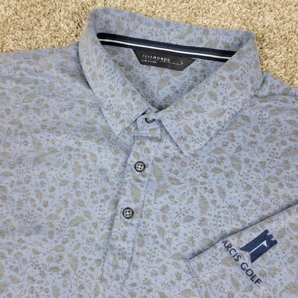 7 Diamonds Mens Large Blue AOP Floral Performance Stretch Polo Short Sleeve